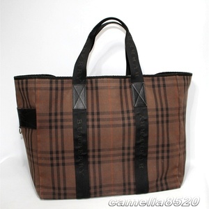 BURBERRY バーバリー トートバッグ ショルダー 2way ブラウン チェック柄 キャンバス イタリア製 中古 大容量 出張 