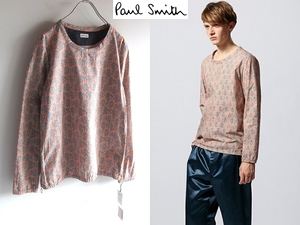 新品 コレクション使用 Paul Smith ポールスミス メインライン サイドジップ ペイズリー総柄 ノーカラー スモッグシャツ L ピンクオレンジ