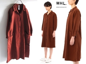 MHL. マーガレットハウエル 2019SS DRY COTTON LINEN ドライコットンリネン シャツワンピース 羽織 2 ブリック ゆったり MARGARET HOWELL