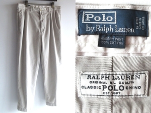 希少 90sビンテージ Polo by Ralph Lauren ポロ ラルフローレン ANDREW PANT ハイウエスト タック ワイドテーパード チノパンツ 36/32