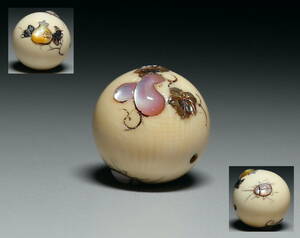 [ heart ]k054 mammoth netsuke insect. mother-of-pearl .. entering *. tighten lawn grass mountain skill 