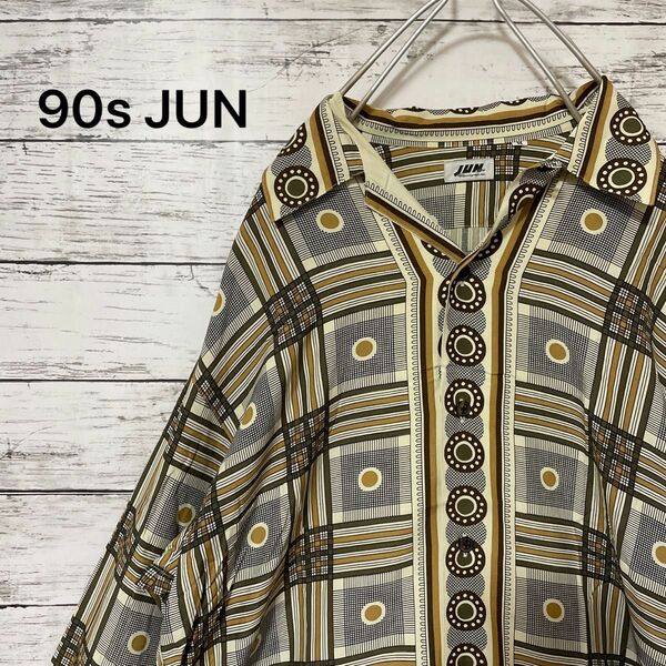 90s JUN 総柄レーヨンシャツ オープンカラーシャツ 90年代 レトロ