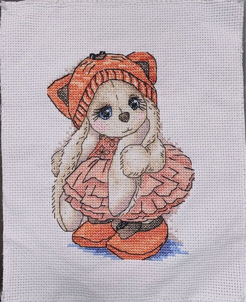 可愛いうさぎ クロスステッチ完成品 ハンドメイド