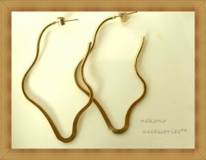 * once unused * unique open curve line * Gold color. large .. long earrings *67