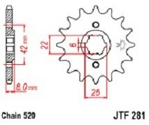 JTF281.13 フロントスプロケット Honda Off Road XR250 RC,RD 82-83 XR500 SA,SZ 79-80 CB250 RSAMD02 80-83 XL400 R 等