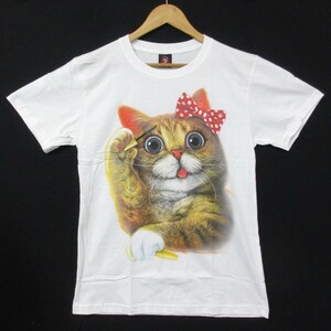 【送料無料】【新品】半袖Tシャツ かわいい猫Tシャツ ねこ 猫 CAT 三毛猫 招き猫 リボン 白 Lサイズ ■管理番号L18192SSA18-180322-35-3