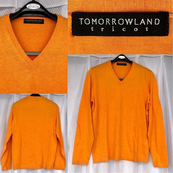 オレンジ★TOMORROWLAND tricot Vネック コットン ニットセーター M★長袖 ORANGE 橙色 プルオーバー トップス トゥモローランド トリコ