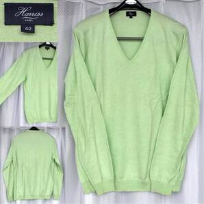 薄緑★Harriss Vネック コットン ニットセーター 42 ライトグリーン★ハリス 長袖 プルオーバー トップス 株式会社 金万 KANEMAN CO.,LTD.