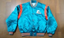 XL マイアミ ドルフィンズ　サテンスタジャン ジャケット グリーン DOLPHINS MIAMI　FIBERGLAS ファイバーグラス マイアミドルフィンズ NFL_画像1