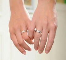 【在庫処理】※婚約指輪 カップル用 波形 16号 リング アクセサリー 贈り物 男女兼用★ホワイトゴールド S925刻印 新品_画像4