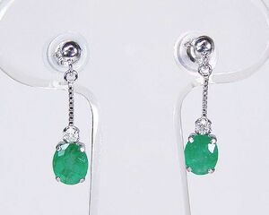  emerald earrings *K18WG with diamond 0.7 carat emerald * swing bla with diamond / free shipping /5 month birthstone emerald 