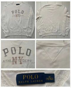 送料無料 美品 vintage ビンテージ POLO ラルフローレン 両V スウェット スエット ステンシル NY white ホワイト 白 SPORT country rrl M L