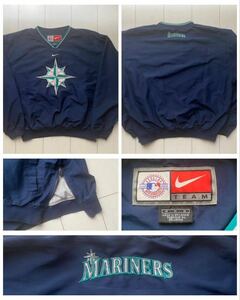 送料無料 90s vintage ビンテージ nike ナイキ MLB シアトル マリナーズnylon ナイロン pullover プルオーバー ジャケット イチロー navy M