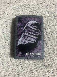 良品 人気 レア14年製 USA製 ZIPPO/ジッポー JULY/20/1969 MOON FOOT/月面着陸 偉大なる一歩 ライター グレー