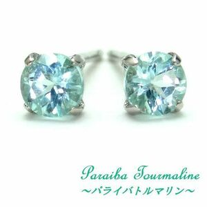 [ rare stone ]K14WGpalaiba tourmaline 3mm round rare Stone earrings jewelry 10 month birthstone white gold 