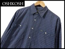 送料無料 G② OSHKOSH オシュコシュ CLASSIC THE GENUINE ARTICLE ワーク ポケット付 長袖 チェック シャツ 古着 紺 ネイビー L_画像1