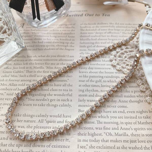 美品 ラインストーンネックレス ゴールド☆vintage jewelry accessories 0820