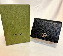 qoj.YQA19　GUCCI　グッチ　GGマーモント　レザー　カードケース（コイン＆紙幣入れ付）　ブラック　未使用_画像1