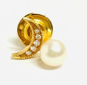 Qoj.ypm25 K18 Gold Mikimoto Type Pin Pin Month Motif &amp; Pearl Diamond 7 мм мяч