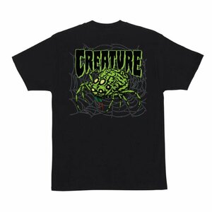 新品 CREATURE クリーチャー Tシャツ プリントT 蜘蛛プリント スパイダーウェブ 黒 ブラック L