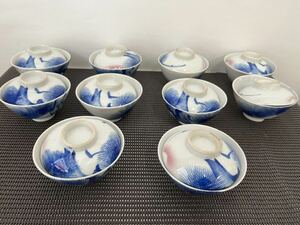 ★☆古伊万里 古い　染付 蓋付 茶碗 お碗　煎茶道具 10客セット G-914☆★