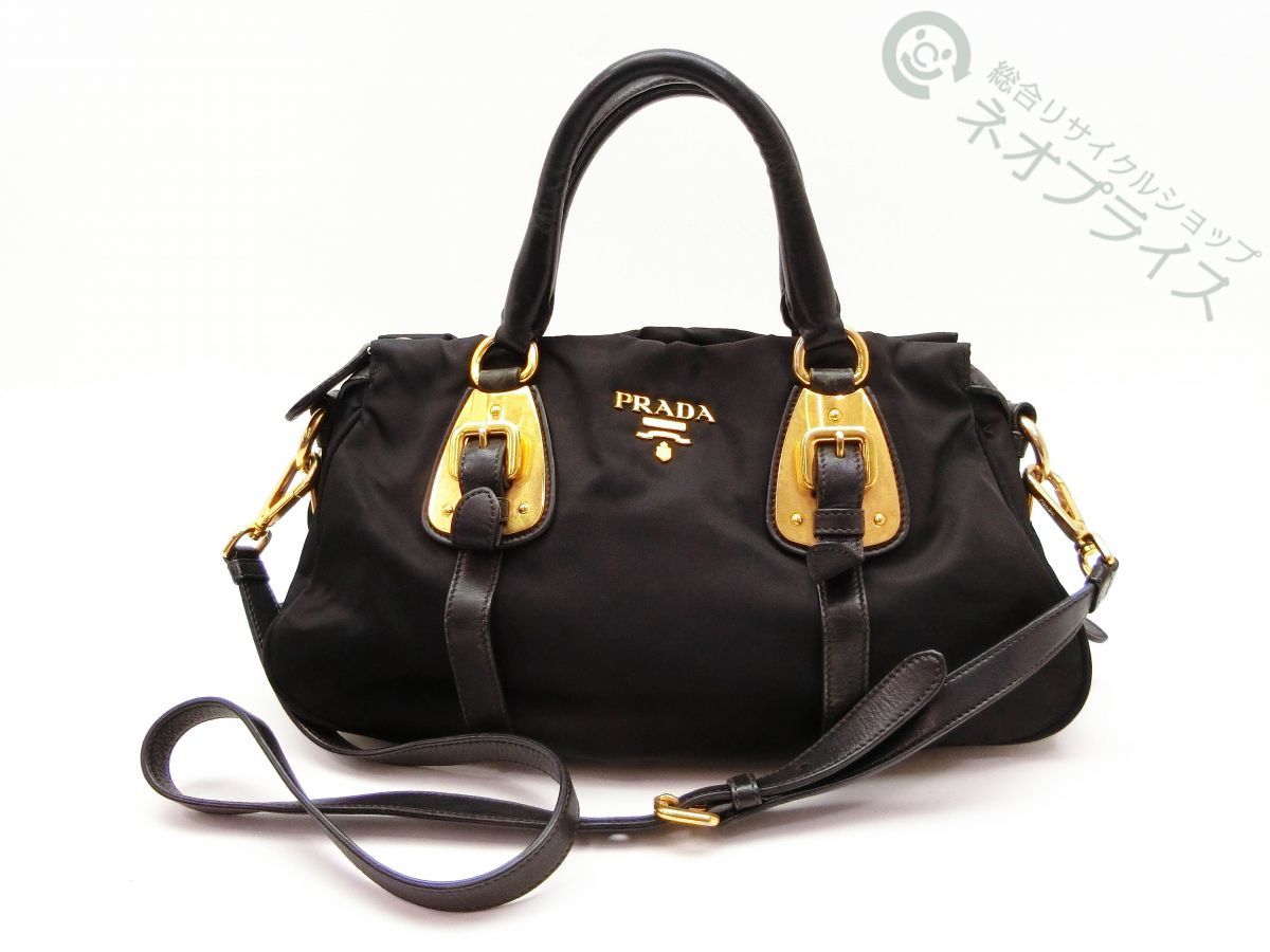 PRADA ハンドバッグ ミニボストン カナパ チャーム ダークブラウン