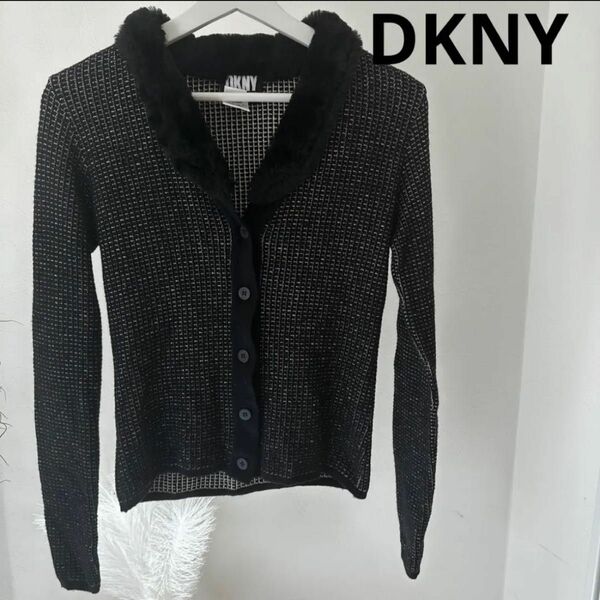 DKNY ファー付き　ウールカーディガン　トップス