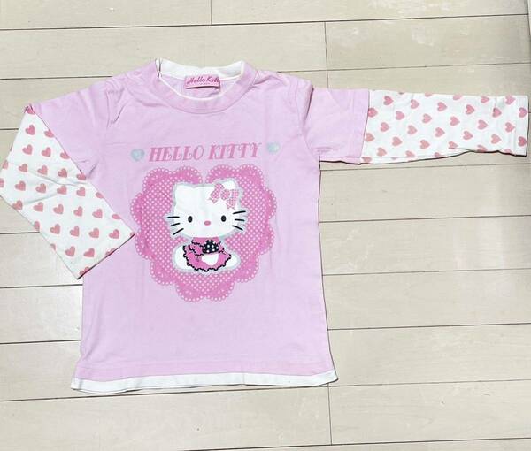サンリオ　ハローキティ　ハート柄　重ね着風　長袖Tシャツ　120cm　ピンク　Sanrio Hello kitty heart sleeve T-shirt pink