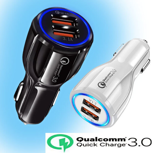 車内用電装用品 カーチャージャー 車内充電機 USB 2連ポート 急速充電 急速充電 qc3.0 電圧 12V 24V対応 黒