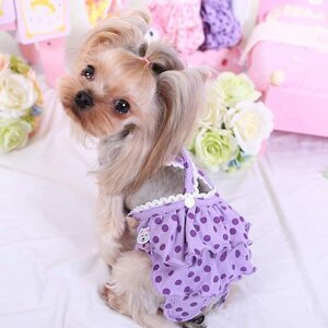 新品●送料無料●かわいい犬服　女の子ワンちゃん　生理用ショーツ　マナーベルト　ワンピース　ドレスペット服　パープルM