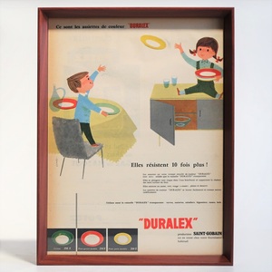 DURALEX デュラレックス 1957年 食器 イラスト Camps フランス ヴィンテージ 広告 額装品 インテリア フレンチ ポスター 稀少