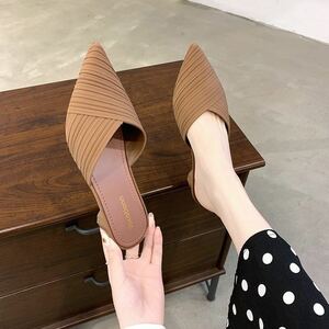 24cm lady's heel sandals mules Brown [412] slip-on shoes po Inte dotu