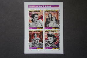 外国切手：モザンビーク切手 「オリヴィア・デ・ハビランド追悼」 4種ｍ/ｓ 未使用