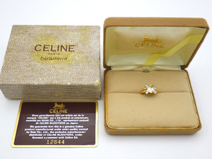 【仕上げ済み】CELINE セリーヌ マカダム ロゴ リング ダイヤモンド0.16ct K18YG Pt900 #5号 指輪 ケース付き アクセサリー