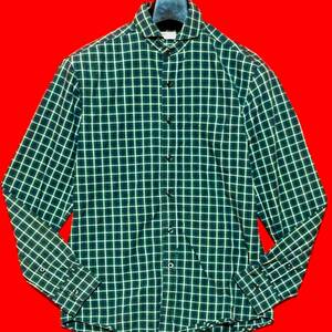 NAISSANCE★名作★WIDE COLLAR PLAID SHIRT★ホリゾンタルカラー 長袖チェックシャツ カッタウェイ ワイドカラー 緑 S ネサーンス ネサンス