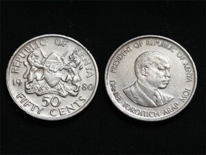【ケニア】 50セント 1980 発行初年 獅子国章