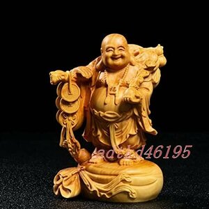 極上品 最新作 開運 仏像 木彫り ミニ 七福神 布袋 高級天然ツゲ木彫り 布袋様 風水置物