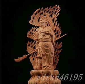 極上品 関羽像 精密彫刻 武財神 木彫仏像 美術品 仏教工芸 高さ約28cm 未使用