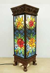 Art hand Auction ○ Antique!! Stained glass decoration stand side table flower stand height approx. 66cm stained glass lamp tabletop glass lighting light accent light, hand craft, handicraft, glass crafts, Stained glass