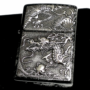 ZIPPO かっこいい ライター ライズメタル 銀龍 亀甲 銀 伝統工芸 ジッポ 本漆塗り 黒 シルバー ブラック 竜 和柄 ドラゴン プレゼント