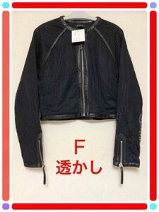 新品/定9,720◆F春秋冬 EGOIST格好いいジッパーRIDER裏地透かし黒ブルゾン部分的合皮ジャケット長袖上着ノーカラーライダースジャケット