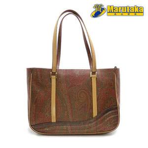  free shipping ETRO Etro shoulder tote bag peiz Lee pattern brown group PVC leather fastener opening and closing excellent article pawnshop circle height 22k510-13