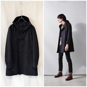 美品 18SS LOOK掲載 LOUNGE LIZARD SUPIMA BURBERRY HOODED COATラウンジリザード バーバリークロススーピマモッズコート 1 S ブラック