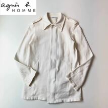 90s〜00s ビンテージ agnes b. HOMME アニエスベーオム スウェットステンカラージャケット ホワイト系 S相当 比翼ブルゾン コート_画像1