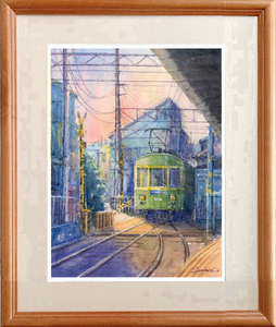 Art hand Auction ★水彩画★原画｢江ノ島駅到着｣#602, 絵画, 水彩, 自然, 風景画