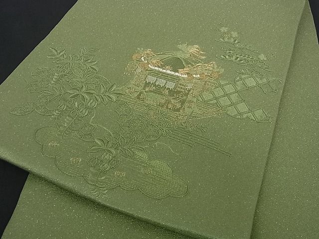 汕頭刺繍(すわとう)・色無地☆正絹 袷 緑色 【着後レビューで 送料無料 