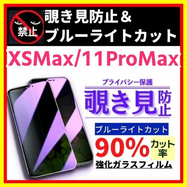 iPhone XSMax/11ProMax 覗き見防止 ブルーライトカット 強化ガラス フィルム ガラスフィルム 保護フィルム