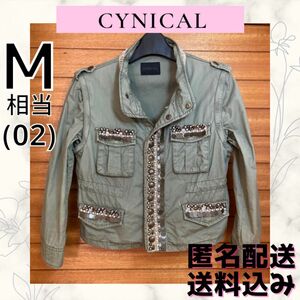 CYNICAL シニカル 7分袖　ビジュー　ジャケット カーキ　パール　ベスト　可愛い　おしゃれ　オリーブ　綺麗め　上品　褒められ