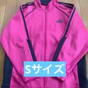 adidas ジャージ 上のみ 長袖 ピンク ワンポイント ロゴ入り ジップアップ ラッシュガード