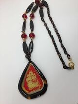 【新品】べっ甲×琥珀の彫刻（帆船）ロングネックレス＊インタリオ＊鼈甲＊コハクこはくアンバー＊船シップ＊天然_画像2